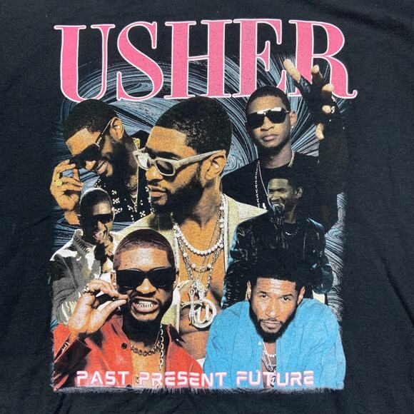 Usher T-Shirt Mens Large Black Past Present Future Tour Merch Graphic Rap Tee - Picture 2 of 7